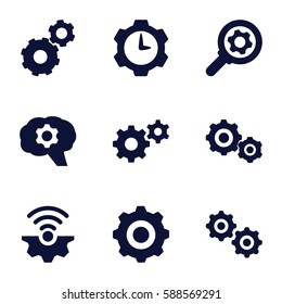 cogwheel icons set. Set of 9 cogwheel filled icons such as gear