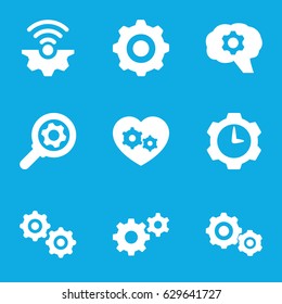 Cogwheel icons set. set of 9 cogwheel filled icons such as gear