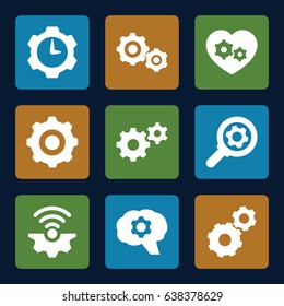 Cogwheel icons set. set of 9 cogwheel filled icons such as gear