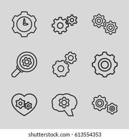 Cogwheel icons set. set of 9 cogwheel outline icons such as gear