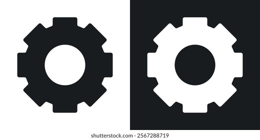 Cogwheel icons in solid black and white colors