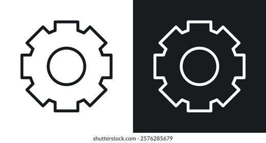 Cogwheel icons in thin black and white stroke liner style