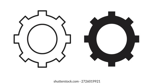 Símbolo de Vector de íconos de rueda dentada con trazo editable y versiones planas