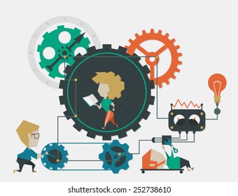 Cogwheel illustration. Easily edited with good file structure. Illustration can be used for companies that are engaged in repair, web optimization, staff training, creative agencies, generating ideas.