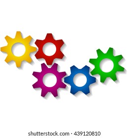 cogwheel infographics, isolated set of colored cogwheels with shade