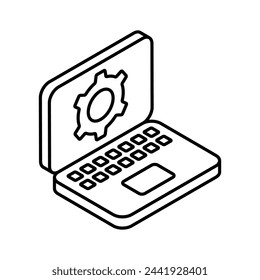 Cogwheel inside laptop screen showing concept icon of laptop setting