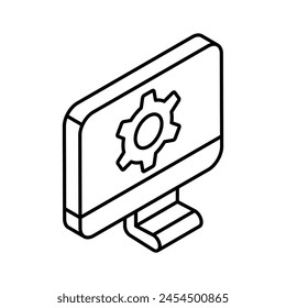 Cogwheel inside monitor showing concept icon of system setting