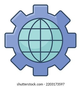 cogwheel with internet icon over white