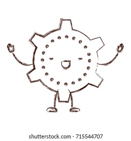 cogwheel kawaii caricature with open arms standing in blurred brown color contour vector illustration