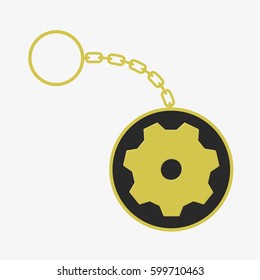 Cogwheel keychain. Isolated on white background. Flat vector stock illustration