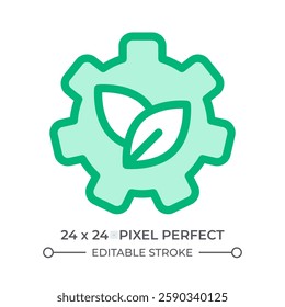 Cogwheel with leaves duotone color ui icon. Nature and technology integration. Eco friendly industry. Bio setting. Isolated vector illustration. Web design user interface element, pixel perfect