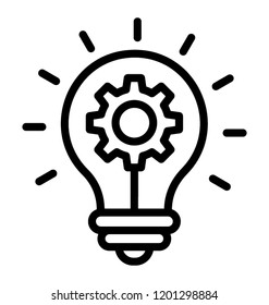 Cogwheel with light bulb, idea generation icon 