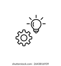 Cogwheel and light bulb. Innovation settings, idea development, creative process optimization, system brainstorming, solution configuration. Pixel perfect, editable stroke vector icon