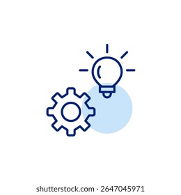 Cogwheel and light bulb. Innovation settings, idea development, creative process optimization, system brainstorming, solution configuration. Pixel perfect, editable stroke vector icon