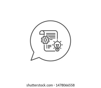 Cogwheel line icon. Chat bubble design. Engineering tool sign. Idea bulb symbol. Outline concept. Thin line cogwheel icon. Vector