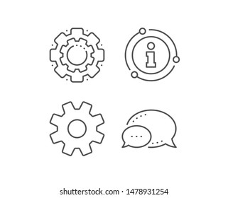 Cogwheel line icon. Chat bubble, info sign elements. Service sign. Transmission Rotation Mechanism symbol. Linear service outline icon. Information bubble. Vector
