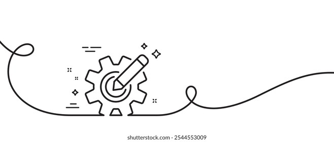 Cogwheel line icon. Continuous one line with curl. Engineering tool sign. Edit settings symbol. Cogwheel single outline ribbon. Loop curve pattern. Vector