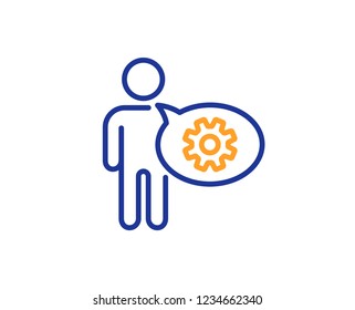 Cogwheel line icon. Engineering tool sign. Man talk symbol. Colorful outline concept. Blue and orange thin line color Cogwheel icon. Vector