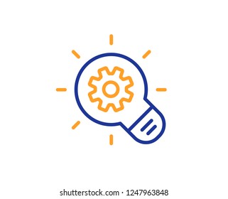 Cogwheel line icon. Engineering tool sign. Idea bulb symbol. Colorful outline concept. Blue and orange thin line color Cogwheel icon. Vector