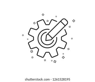 Cogwheel line icon. Engineering tool sign. Edit settings symbol. Geometric shapes. Random cross elements. Linear Cogwheel icon design. Vector