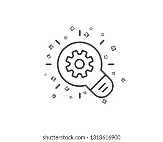 Cogwheel line icon. Engineering tool sign. Idea bulb symbol. Geometric shapes. Random cross elements. Linear Cogwheel icon design. Vector
