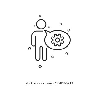 Cogwheel line icon. Engineering tool sign. Man talk symbol. Geometric shapes. Random cross elements. Linear Cogwheel icon design. Vector