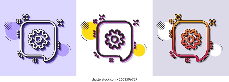 Cogwheel line icon. Halftone dotted pattern. Gradient icon with grain shadow. Technical settings sign. Line cogwheel icon. Various designs. Vector