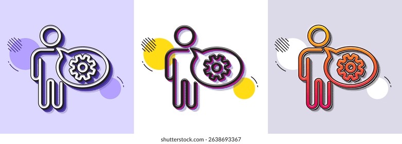 Cogwheel line icon. Halftone dotted pattern. Gradient icon with grain shadow. Engineering tool sign. Man talk symbol. Line cogwheel icon. Various designs. Vector