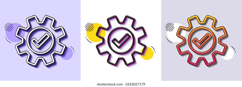 Cogwheel line icon. Halftone dotted pattern. Gradient icon with grain shadow. Approved Service sign. Transmission Rotation Mechanism symbol. Line service icon. Various designs. Vector