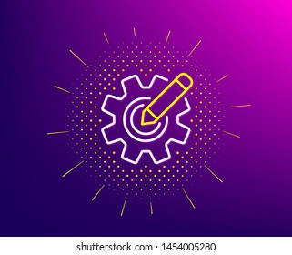 Cogwheel line icon. Halftone pattern. Engineering tool sign. Edit settings symbol. Gradient background. Cogwheel line icon. Yellow halftone pattern. Vector