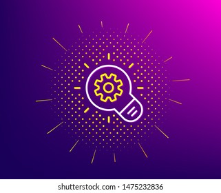 Cogwheel line icon. Halftone pattern. Engineering tool sign. Idea bulb symbol. Gradient background. Cogwheel line icon. Yellow halftone pattern. Vector