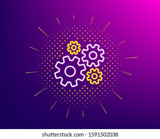 Cogwheel line icon. Halftone pattern. Engineering tool sign. Cog gear symbol. Gradient background. Cogwheel line icon. Yellow halftone pattern. Vector