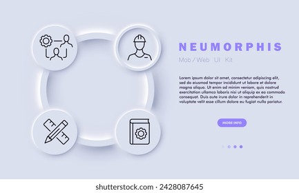 Cogwheel line icon. Industrial, mechanical, transmission, differential, ruler, pencil, drawing.. Neomorphism style. Vector line icon for business and advertising