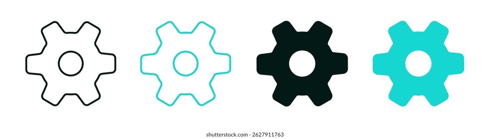 Cogwheel line icon set. Automation gear, AI, technology, automated system, settings, marketing or business concept. Color or black logo for web, ui, or mobile app. Editable vector stroke.