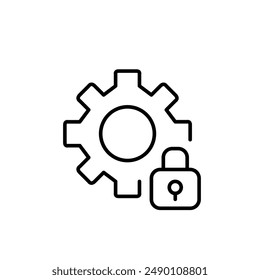 Cogwheel and lock. Security configuration, protected system. Pixel perfect vector icon