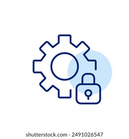 Rueda giratoria y cerradura. Configuración de seguridad, sistema protegido. Icono de trazo perfecto y editable