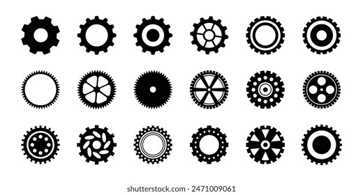 Icono de engranaje de la máquina de rueda dentada, conjunto de ruedas dentadas. Ilustración vectorial, aislada.