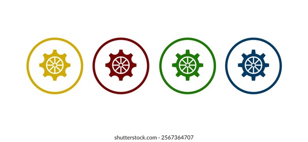 Cogwheel machine gear icon set. setting in different color design.	