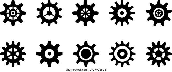 Icono del engranaje de la máquina de la rueda dentada. Conjunto de ruedas dentadas. Engranajes de engranajes conectados Ilustración vectorial