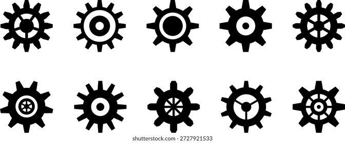 Icono del engranaje de la máquina de la rueda dentada. Conjunto de ruedas dentadas. Engranajes de engranajes conectados Ilustración vectorial