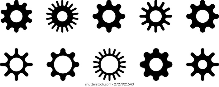 Icono del engranaje de la máquina de la rueda dentada. Conjunto de ruedas dentadas. Engranajes de engranajes conectados Ilustración vectorial