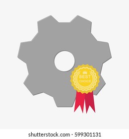 Cogwheel with medal. Isolated on white background. Flat vector stock illustration