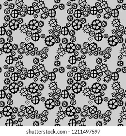 Cogwheel monochrome seamless pattern. Abstract background is in the gears. Drawing sketch style. Vector background, hand drawing, doodle style.