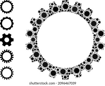 Cogwheel mosaic icon. Vector collage is created from scattered virus cell items. Virus cell mosaic cogwheel icon, and similar icons. Cogwheel collage for breakout templates.