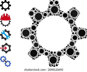 Cogwheel mosaic icon. Vector collage is designed with scattered virulent icons. Viral collage cogwheel icon, and more icons. Cogwheel collage for epidemic templates.