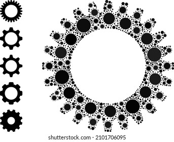 Cogwheel mosaic icon. Vector collage done from randomized virus icons. Virus collage cogwheel icon and additional icons. Cogwheel mosaic for medical templates.