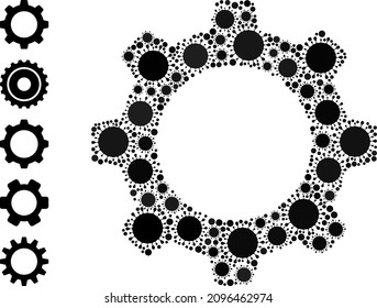 Cogwheel mosaic icon. Vector mosaic formed with scattered Covid-2019 icons. Infection mosaic cogwheel icon and additional icons. Cogwheel mosaic for medical templates.