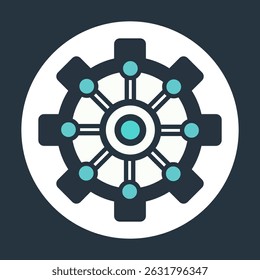 Cogwheel network radiating from center cartoon flat design illustration