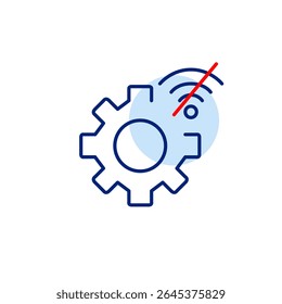 Cogwheel e sem wi-fi. Configurações offline, configuração desconectada, sem modo de Internet, controle do sistema local, operação sem rede. Pixel perfeito, ícone de vetor de traçado editável