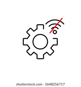 Cogwheel e sem wi-fi. Configurações offline, configuração desconectada, sem modo de Internet, controle do sistema local, operação sem rede. Pixel perfeito, ícone de vetor de traçado editável